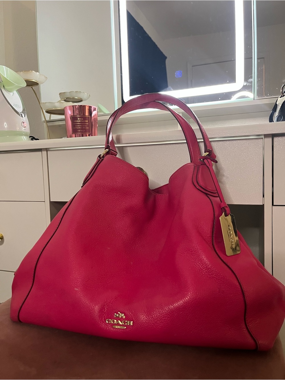 Coach Pink Pebbled Leather Hobo Shoulder Bag